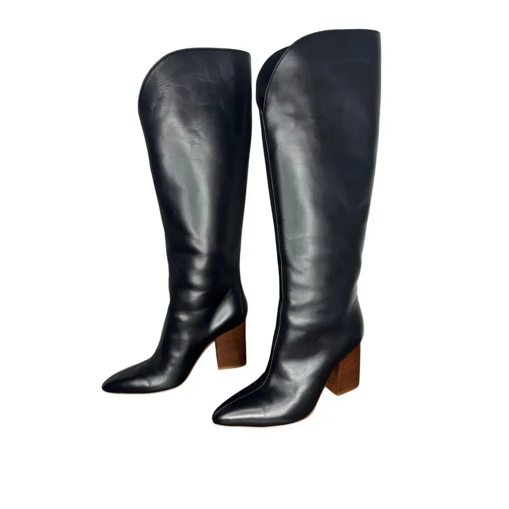 Gabriela Hearst Black Cora Calfskin Leather Knee-High Boots EU 37 Riding Style - Picture 10 of 11